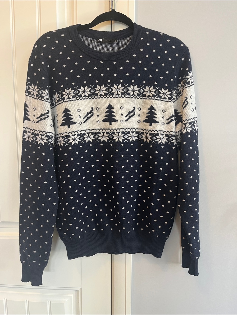 Le 31 par Simons Navy Blue Nordic Snowflake Knit Pullover Sweater S